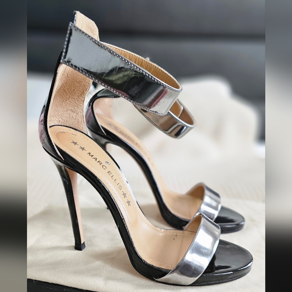MARK ELLIS Sandals,  black / silver US 8 , EU 38 , made in Italy